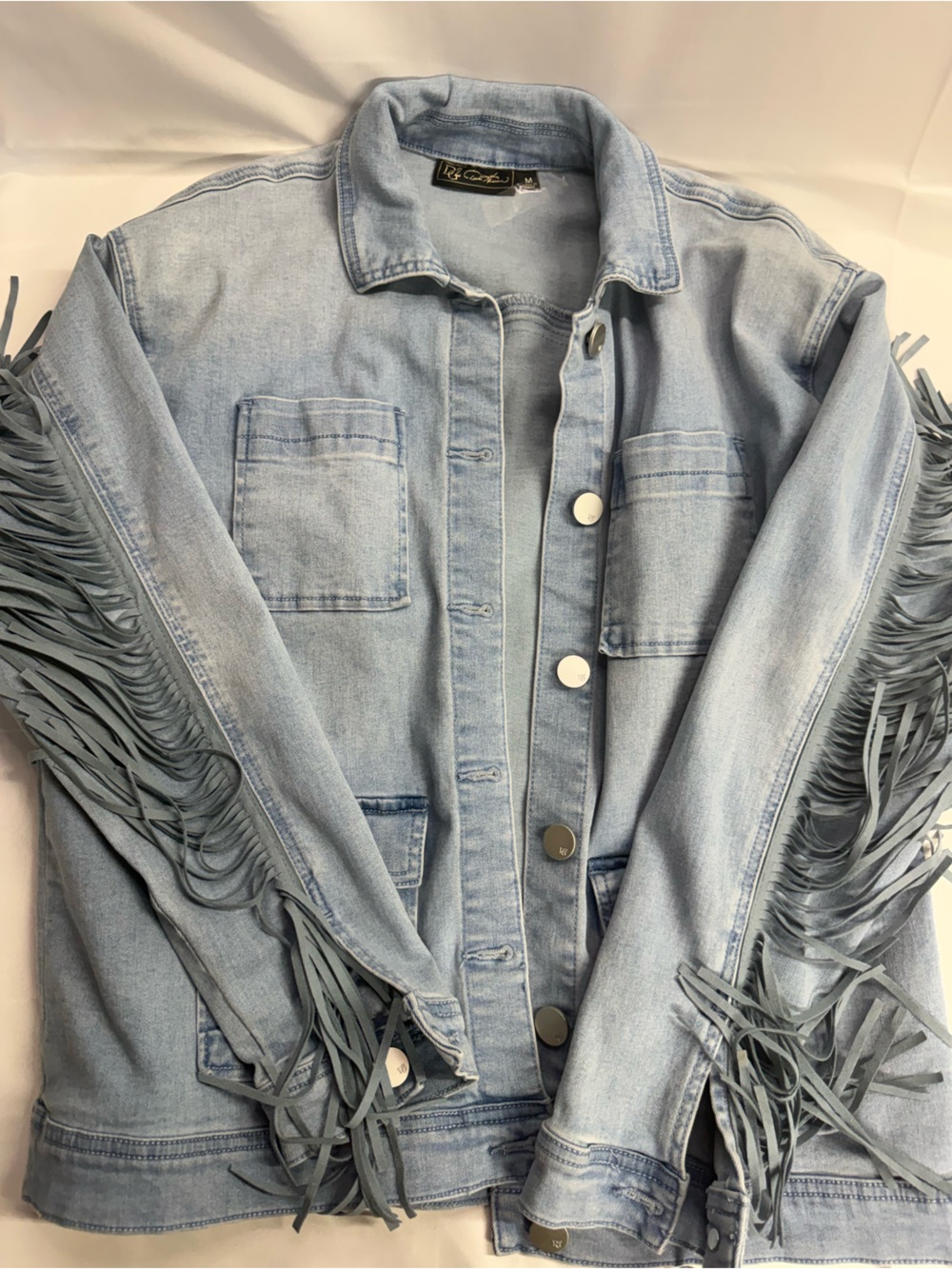 DG2 by Diane Gilman Light Blue Fringe Denim Jacket
